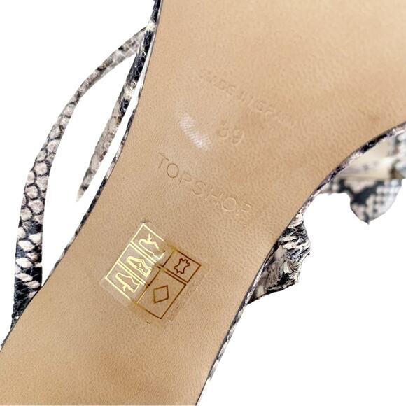 Topshop Nettle Snakeskin Leather Sandal 8 Beige Black NEW - Picture 11 of 12